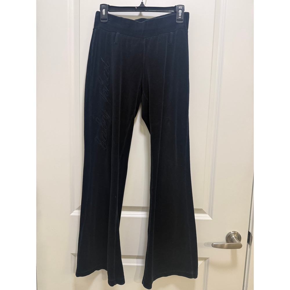 Baby Phat Black Velour Flare Leg Track Pants Embroidered Logo Y2K Size Small